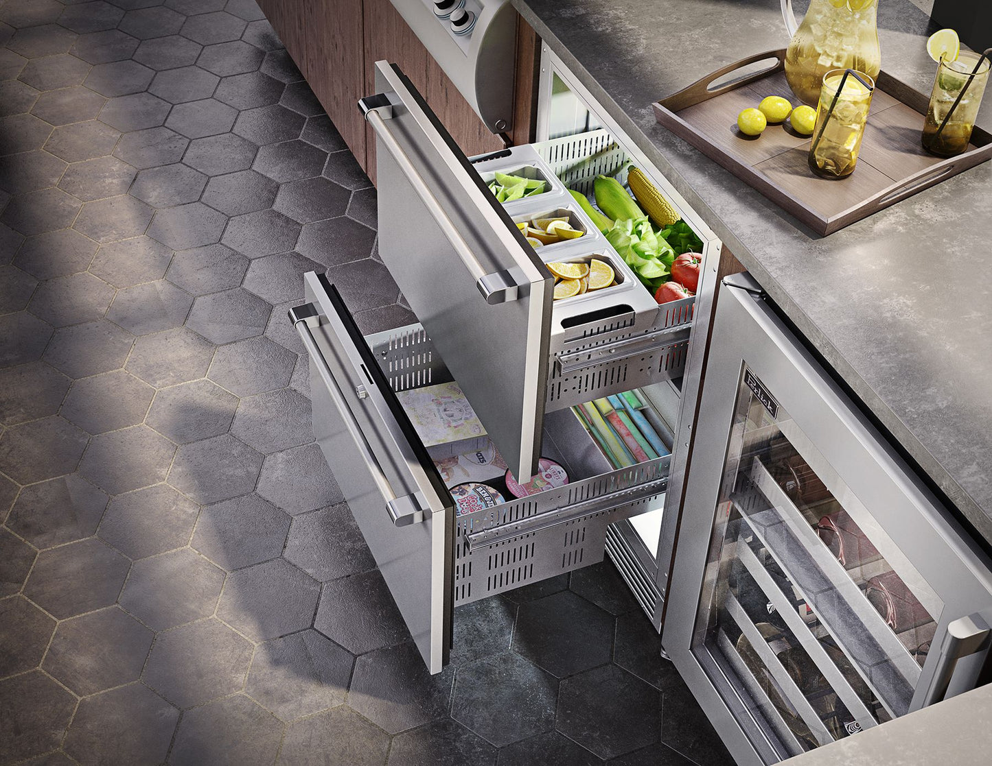 Perlick 24 inch Signature Series Outdoor Dual Zone Refrigerator/Freezer Drawers