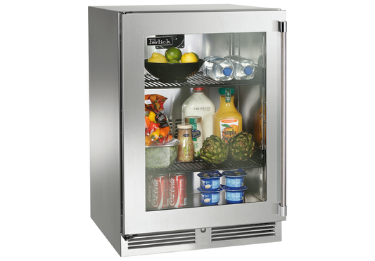 Perlick 24 inch Signature Series Outdoor Refrigerator, Stainless Steel w/Glass Door